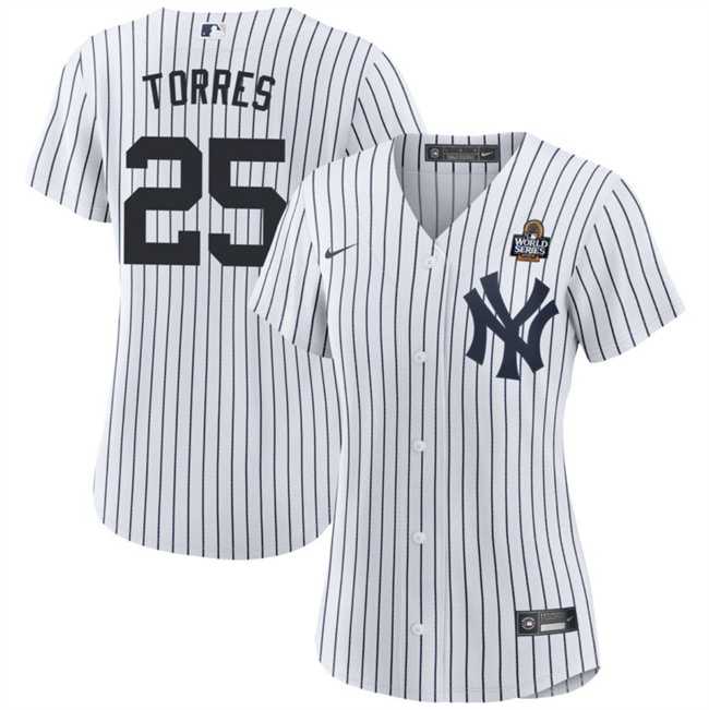 Womens New York Yankees #25 Gleyber Torres White 2024 World Series Cool Base Stitched Jersey Dzhi